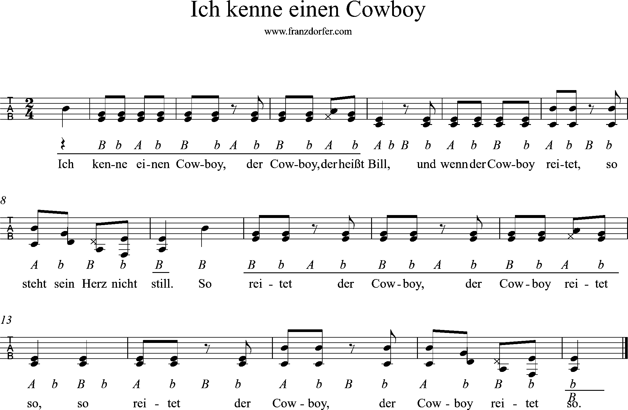 ziachnoten - 2stimmig, ich kenne einen Cowboy